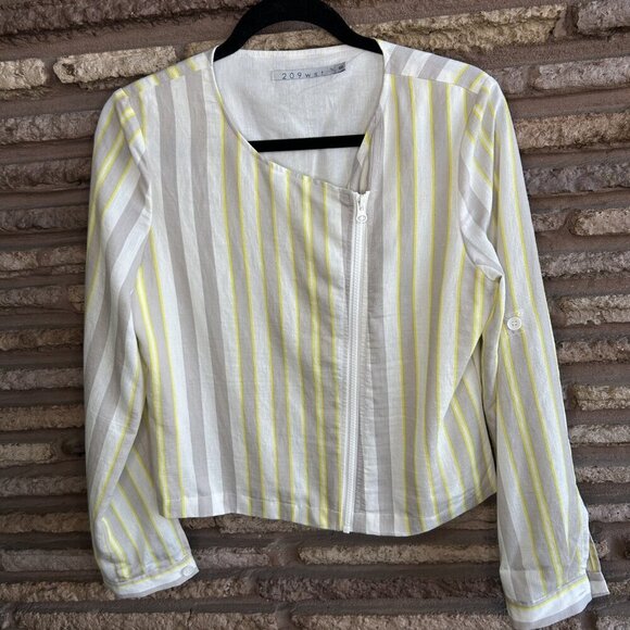 209 WST New York Striped Linen Blend Side Zip Lightweight Jacket Size 6 - Picture 9 of 9